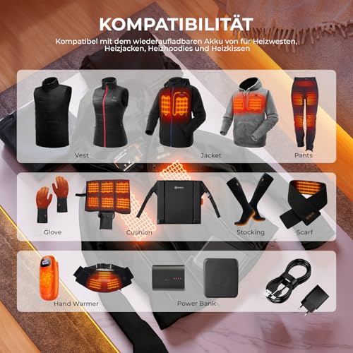 Beheizte Weste Akku Ladegerät Kompatibel mit ORORO Burngogo SOLJIKYE Rasfalo Vapesoon Heizjacken, Kapuzenpullis, Handwärmer, Sitz, Socken, Schal, Handschuhe 5V 2A Ersatz USB Strom Netzteil Kabel