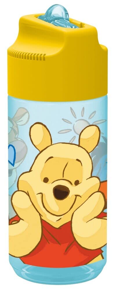 Winnie Pooh Trinkflasche Kinder 450 ml - transparente Strohhalmflasche mit klappbarem Trinkhalm, BPA- und phthalatfrei - Wasserflasche aus Kunststoff für Schule, Kindergarten & Ausflüge