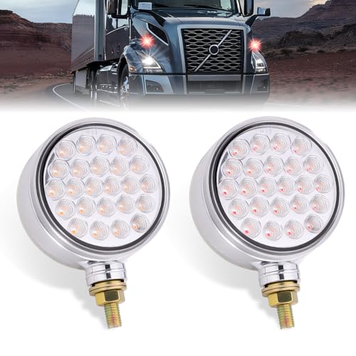 Image of 2PCS 48 LEDs Round Double Face Fender Turn Signal Lights (Red+Amber(Clear Lens))