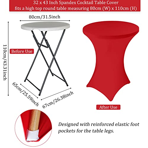 Image of 4 Pack Spandex Stretch Tablecloth - 32x43 Inch Square Corners, Fitted High Top Table Cloth for Cocktail, Bar, Weddings, Birthday, Banquet, Outdoor Party (Red)