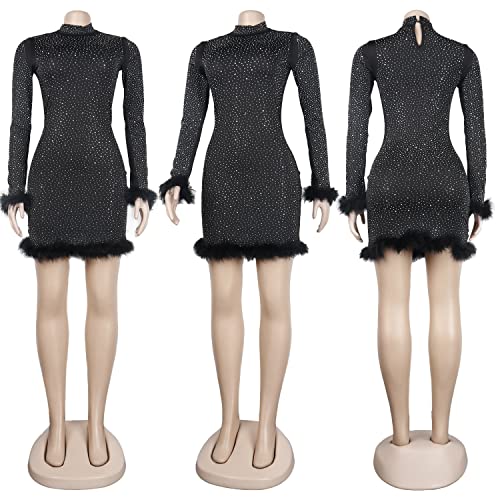 Image of PORRCEY Women's Sexy Elegant Rhinestone Mesh Party Club Night Mini Dress
