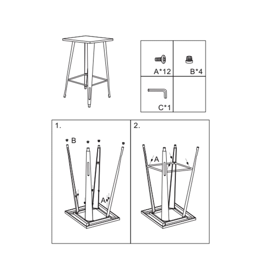 HUOLE Table Noire Haute carrée Mange Debout Style Industriel en métal,Table Repas Extensible Design Industriel,piètement métal Noir,Plateau MDF Effet boisé(60 * 60 * 103cm (Panneau Noir))