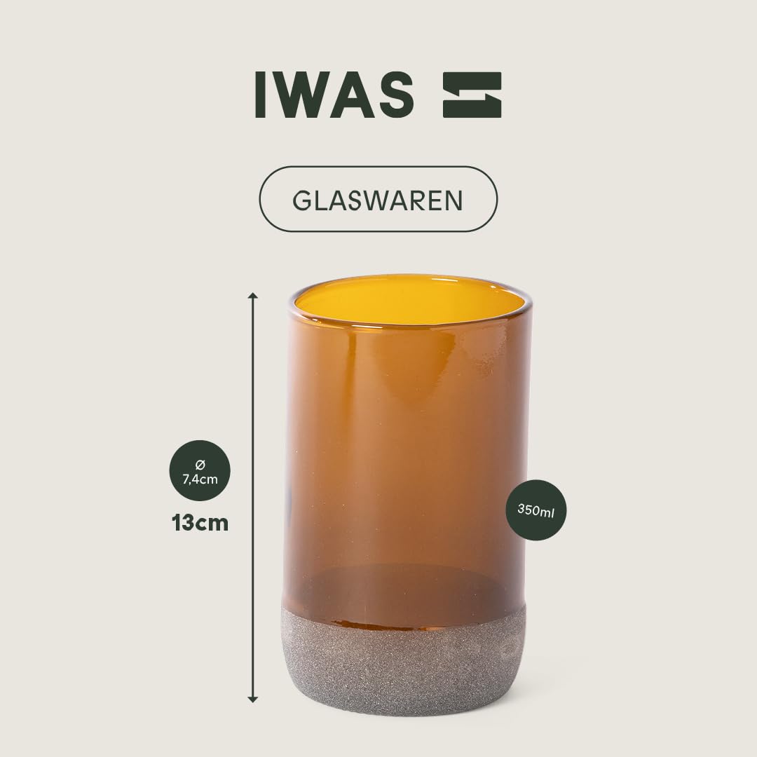 IWAS Upcycled Große Kastanienbraune Trinkgläser | 350 Ml | 12 Oz | (6Er-Set) | Nachhaltige Handgemachte Recycelte Cocktailgläser