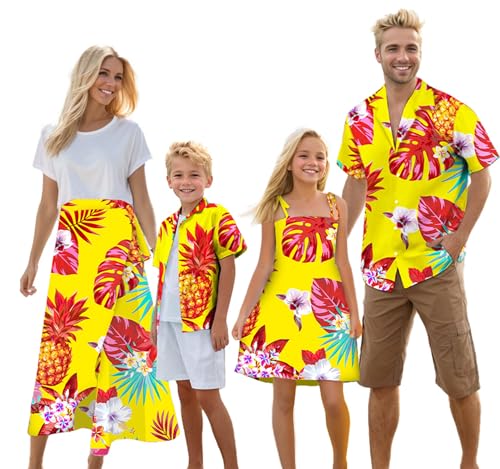 Image of Cromoncent Matching Hawaiian Outfits for Family, Dad and Son Matching Luau Beach Tropical Shirts Mommy Daughter Tropical Sets