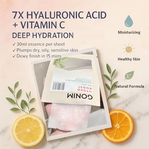 GONIM Face Mask Korean Skin Care with Hyaluronic Acid Serum, Vitamin C, Collagen Activation-Hydrating Face Masks Skincare, Anti Aging & Moisturizing Sheet Mask for All Skin Korean Face Mask 30mlx15pcs 1 oz