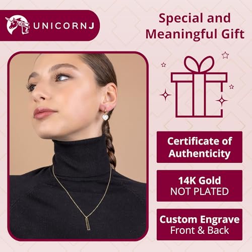 Image of UNICORNJ 14K Yellow Gold Engravable Personalized Bar Pendant Necklace or Bracelet Polished Shiny on Cable Chain Italy