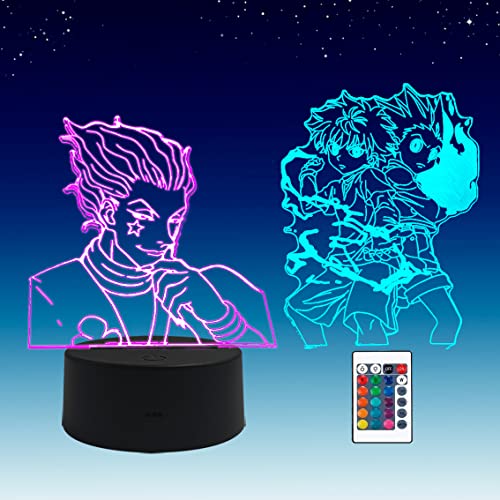 2 in 1, Hisoka, Killua, Gon, 3D illusie geanimeerde lamp, 16 kleuren RGB afstandsbediening, bureau nachtlampje voor kinderen