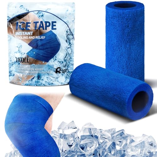 Geiserailie 2 Pcs Instant Cooling Ice Tape Self Sticking Compression Wrap Reusable Sport Ice Tapes No Refrigeration Needed Athletic Muscle Bandages Athletic Cold Wrap Wrists(Blue 4 Inches)
