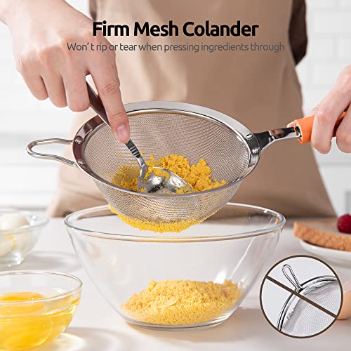 Image of 18 /8 Stainless Steel Mesh Strainer: U-Taste 5.5 Inch Kitchen Fine Mesh Sieve Food Colander with Riveted Sturdy Silicone Handle and 30 Mesh Hole for Straining Flour, Pasta, Fruit, Quinoa (Orange)