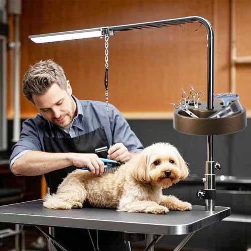 Image of Pet Grooming Organizer for Scissors Brushes and Tools Holder - Portable Rotatable Dog Grooming Table and Arm Stand Tools(Wood Grain Cat Head)