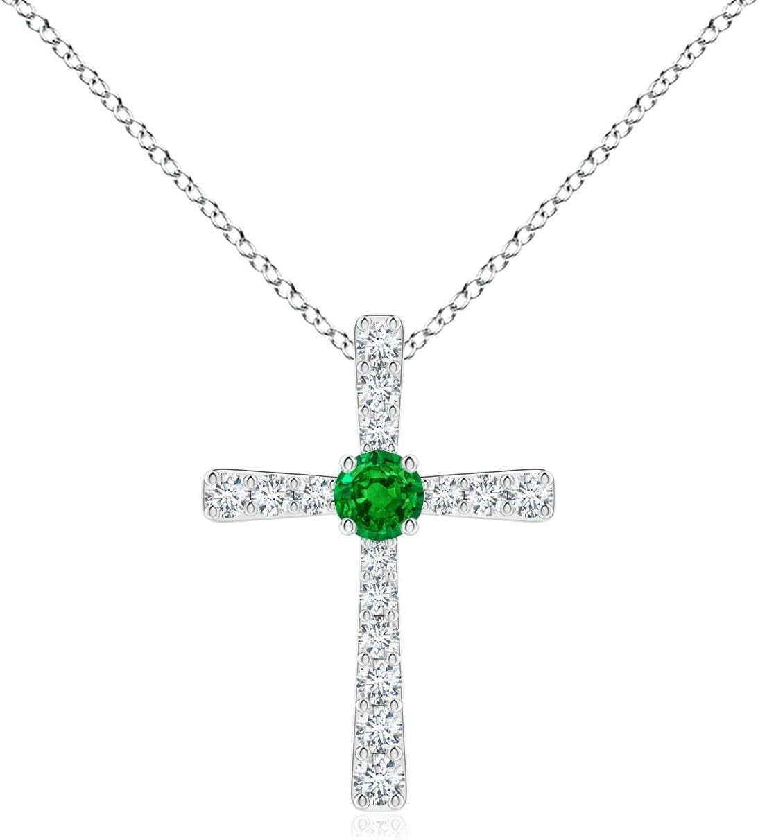 Angara Natural Emerald Pendant for Women | Emerald and Diamond Cross Pendant in 14K Solid Gold/Platinum With 18" Chain | May Birthday, Anniversary, Gemstone Jewelry Gift