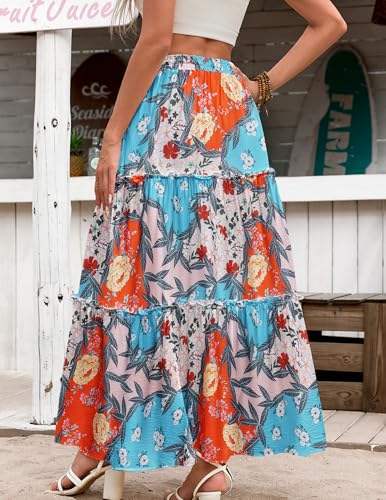 Jupe longue décontractée imprimé floral style bohème chic fluide avec poches - 4