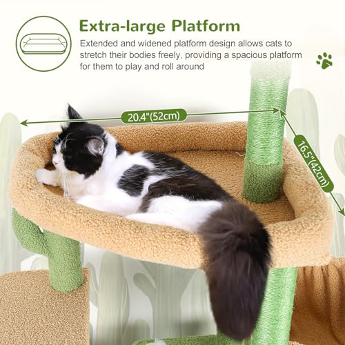 Image of Globlazer Cactus Sturdy Cat Tree for Indoor Cats 20 lbs, S68, Green | 68-inch Large Cat Tower for Adult Big Cats, Heavy Duty Cat Tree with Extra Large Platform, 5 Scratching Post