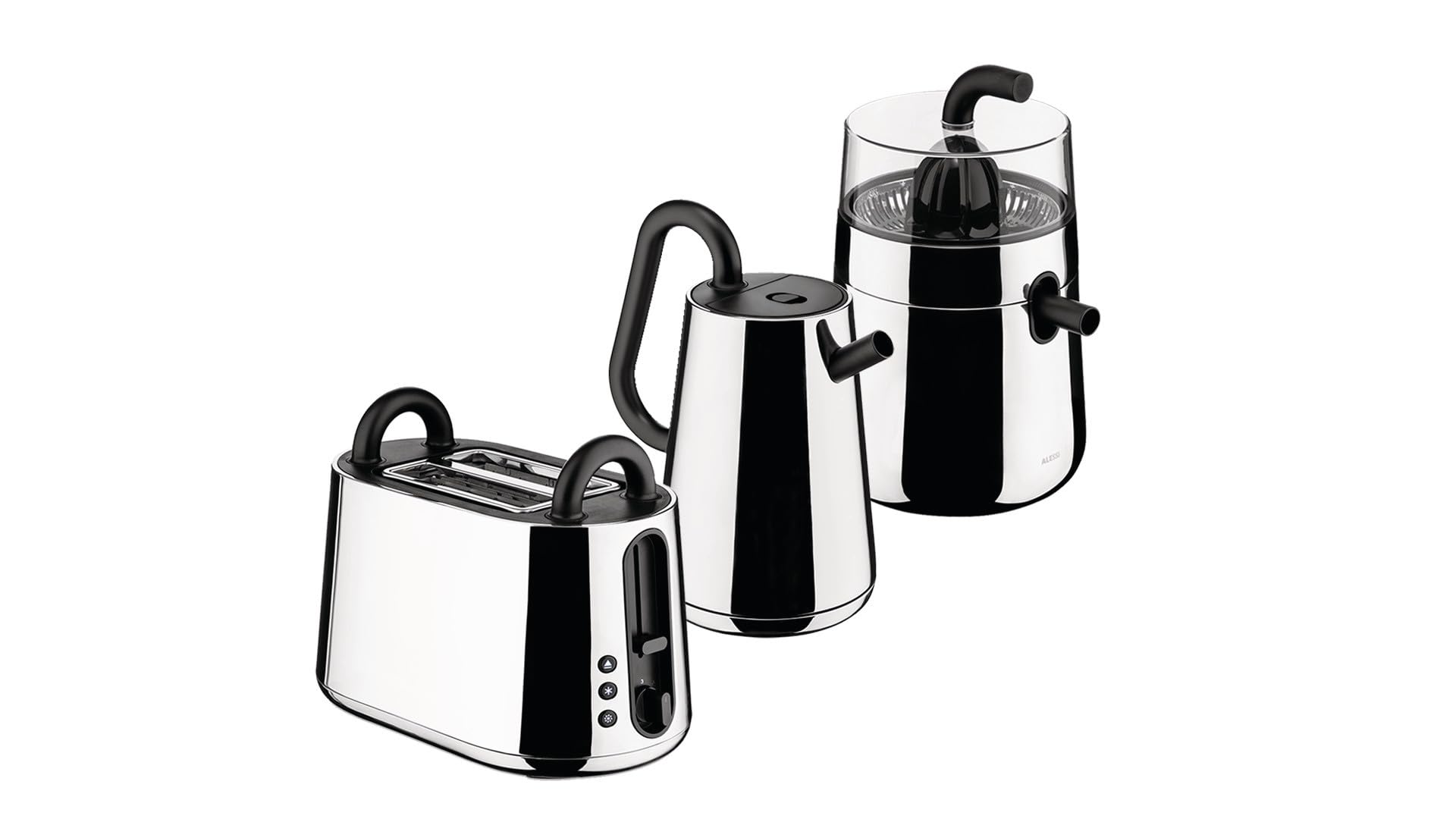 Alessi Toru NE02 B - Spremiagrumi Elettrico di Design, in Acciaio Inossidabile 18/10 e Resina Termoplastica, Presa Europea, 85W, Nero