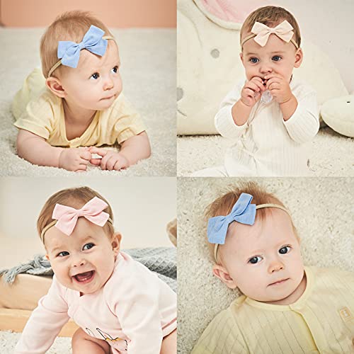 Jollybows 20Pcs Baby Girls Nylon Hair Bows Headbands Linen Hair Bands Elastic Hair Accessories For Kids Infants Newborn #TOP4