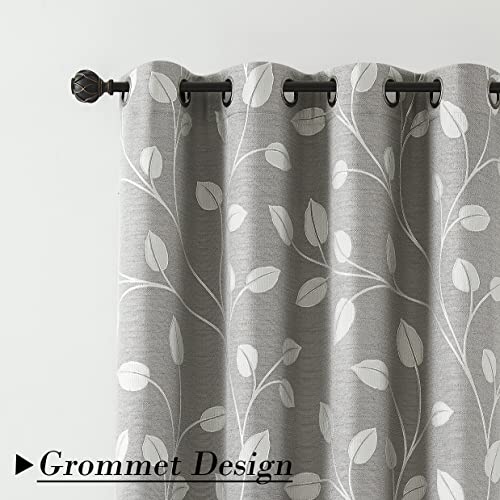 West Lake Gray White Leaf Jacquard Curtain 2 Panels Heavy Linen Textured Room Darkening With Branches Pattern Grommet Top Party Window Treatment For Living Room/Bedroom,50"X84"X2 #TOP5
