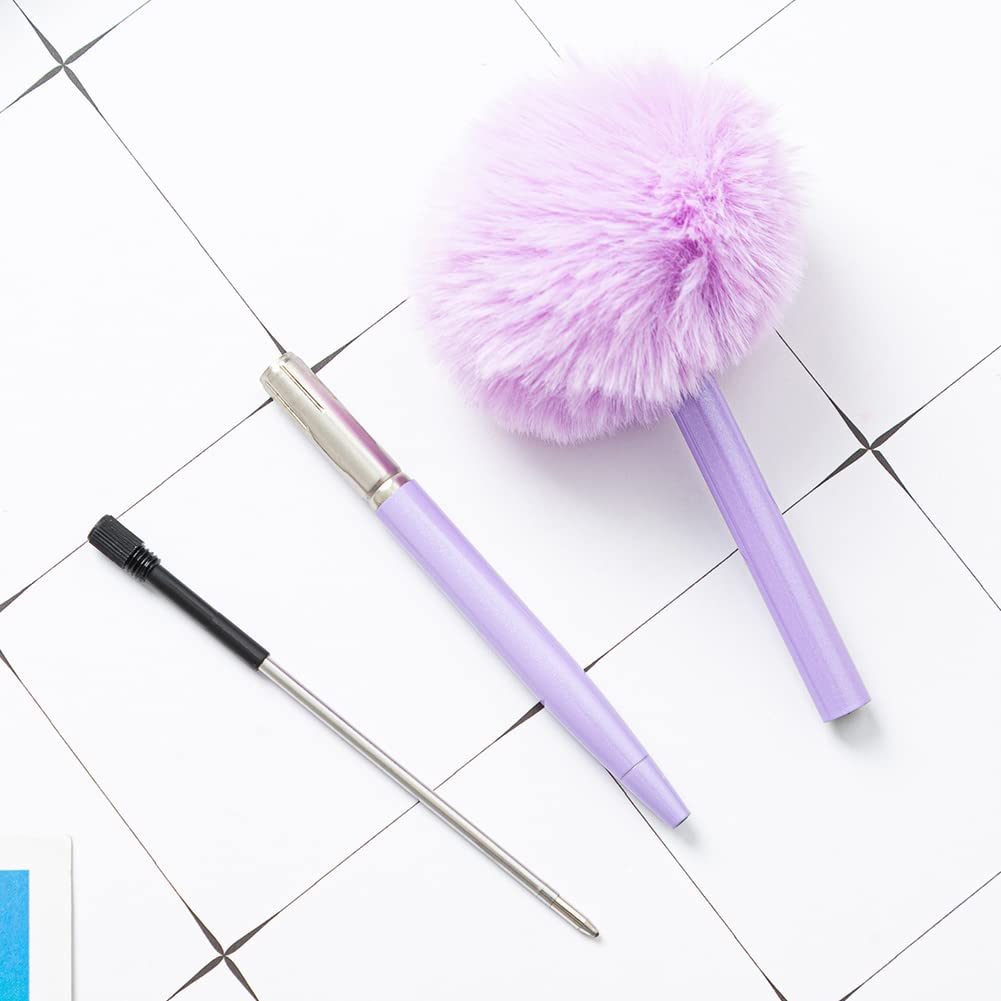 JIHUOO 4 Pcs Pom Pom Ballpoint Pens, Fluffy Ball Cute Plush Pastel Writing Supplies for Women Girls - Image 3