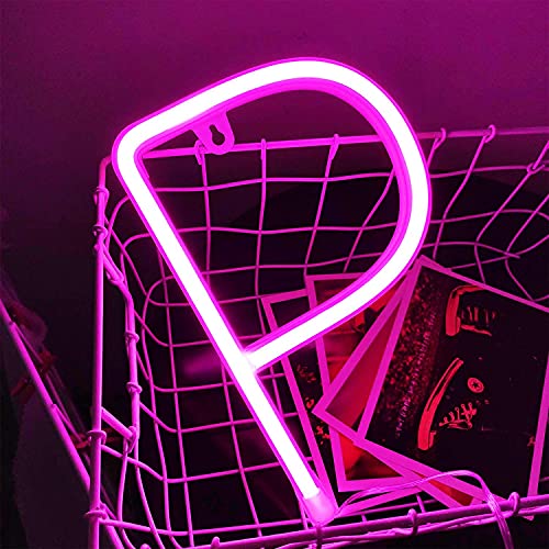 Image of SATYAM KRAFT 1 Piece Pink Marquee Alphabet Shaped Neon Led Light - Decorative Letter Lamp for Valentine's Day, Bedroom, Wedding, Birthday, Home Decor, Romantic Gift Night and Wall Lamp (P)