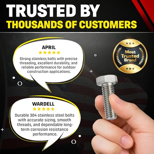 Image of Chenango Supply 5 /8-11 x 1-3 /4 inch Stainless Steel Hex Head Bolts | 304 Stainless, USS Coarse Thread, 100,000-125,000 PSI Tensile Strength, Corrosion-Resistant Hardware Bolts (10 Pieces)