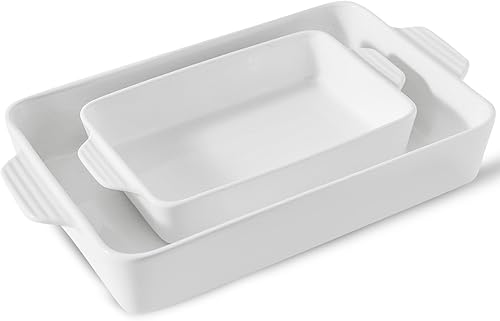 Howise Plato de cerámica para hornear con asas, sartén grande de 13 x 9 pulgadas y molde para hornear medio, juego de utensilios de porcelana para