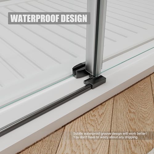 Shower Door 56-60" W × 76" H Glass Shower Door,Frameless Shower Door with Handle and Seal Strip for Waterproof,Sliding Shower Door in Stylish and Modern,Black