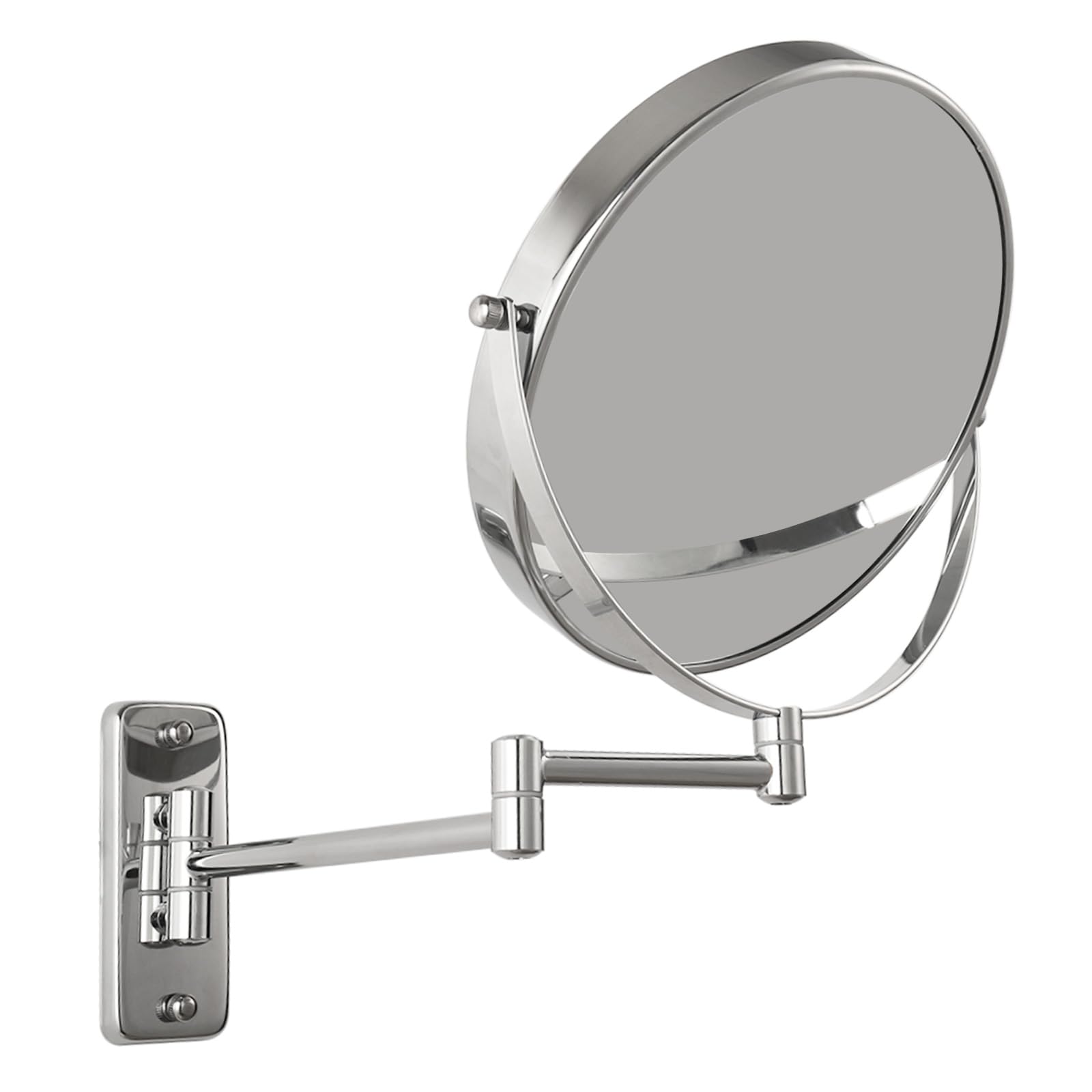 8 Zoll Kosmetikspiegel Wandmontage - 1X/10X Vergrößerungsspiegel Rasierspiegel, 360° Schwenkbarer Schminkspiegel mit Ausziehbarem Arm, Ideal für Make-Up, Rasur und Pflege, Chrom (Ohne Licht)