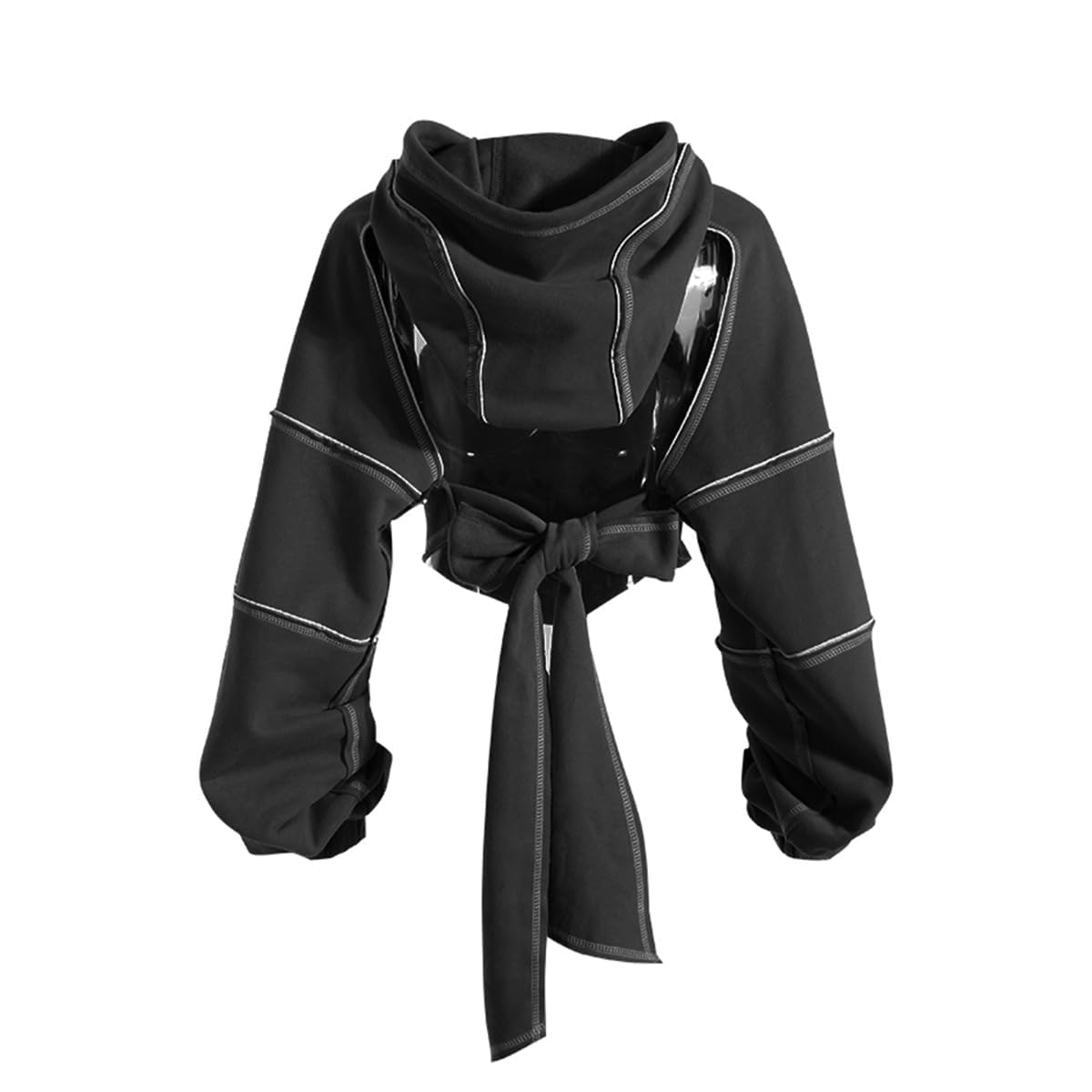 Pooyikoi Crop Hip Hop Hoodies Femmes Pull Printemps Automne Découpe Dos Nu Bandage Court Sweat à Capuche Survêtement