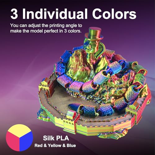 Image of ERYONE Silk Tri Color PLA Filament 3D Printer 1.75mm + /- 0.03mm, Multicolor Filament Tricolor PLA 1KG(2.2lbs) Cardboard Spool, Red Yellow Blue