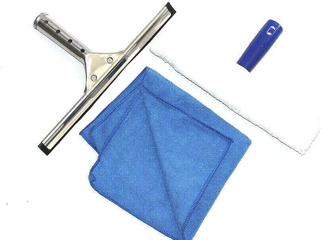 Stainless Steel Rubber Squeegee Window Cleaner and Microfibre Glass Window Wiper, Twin Pack 12 Multipurpose Professional Window Cleaning Kit Glass Squeegee for Window, Car, Bathroom & Shower