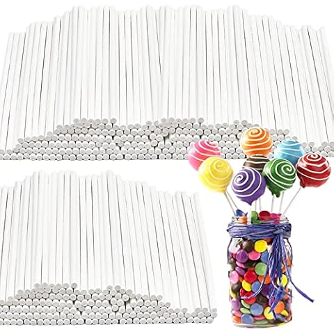 500 Pcs 4-Inch White Lollipop Sticks,Cake Pops Sticks,Paper Treat Sticks Sucker Stick for Cake Toppers,Dessert,Chocolate,Cookie,Candy(3mm) Cover