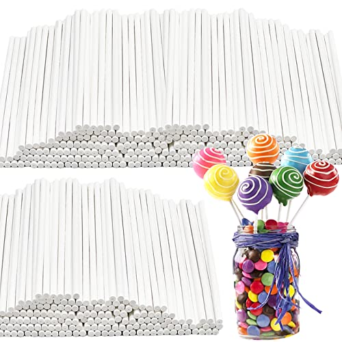 500 Pcs 4-Inch White Lollipop Sticks,Cake Pops Sticks,Paper Treat Sticks Sucker Stick for Cake Toppers,Dessert,Chocolate,Cookie,Candy(3mm)