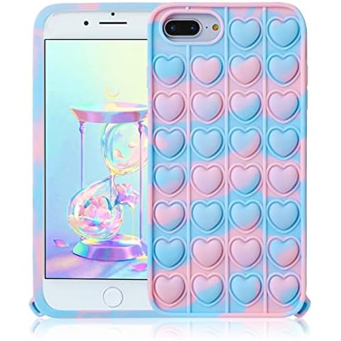 Qerrassa Blue Heart Silicone Case for iPhone 6 Plus/6S Plus/7 Plus/8 Plus 5.5",Cute Fidget Cartoon Cover,Kids Girls Fun Cases,Funny Design Stylish Kawaii Unique Protector for iPhone 6/6S/7/8 Plus Cover