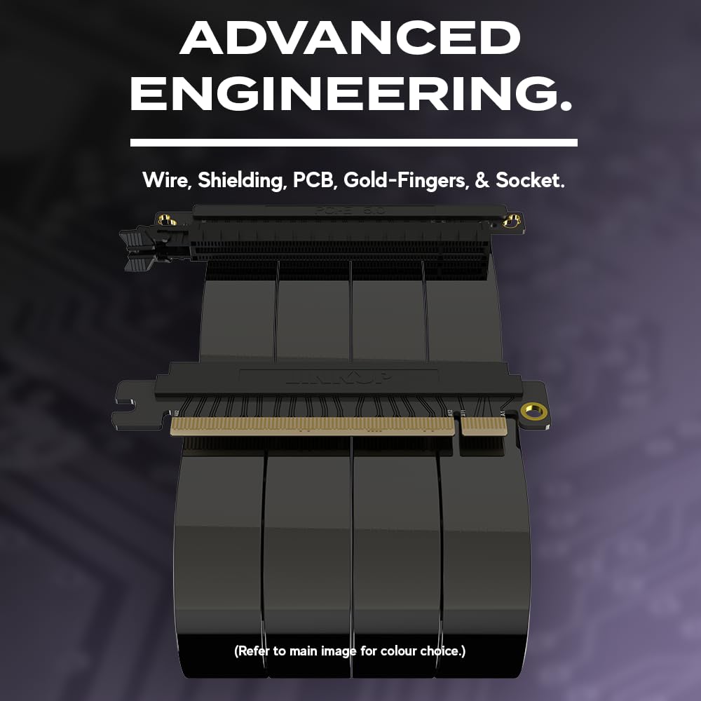 LINKUP - AVA5 Câble Riser PCIE 5.0 | Prêt pour RTX5090 RX9070 GPU | Vitesse x16 128Go/s | Compatible avec PCIe 4.0 | Conçu pour boîtier Mini ITX | Double Inversion, Noir 18cm (Longueur totale 20cm)
