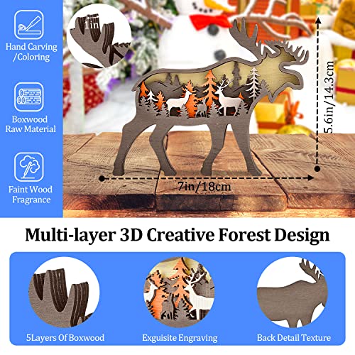 Lzaoa Deer 3D Forest Animal Wooden Deer Statues And Figurines Home Ornament 3D Woodland Deer Silhouette And Sculpture, Deer Decoration For Surprise For Friends, Lovers (Deer Forest) #TOP2