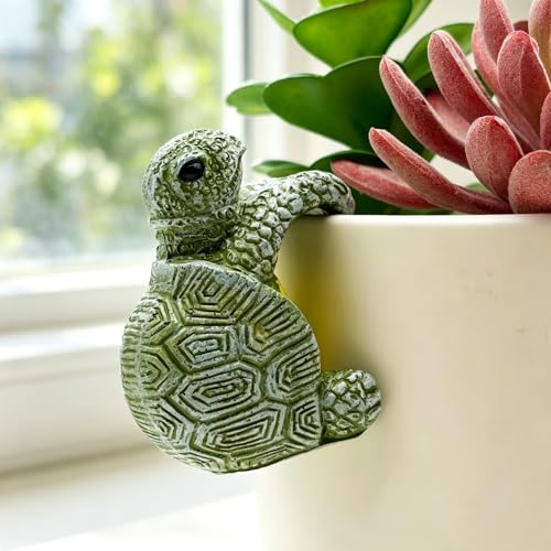 JARPSIRY Cute Climbing Tortoise Flower Pot Hugger Figurine Small Resin Hanging Turtle Statue Plant Pot Decoration for Indoor Outdoor Home Garden Patio Lawn Yard Ornaments