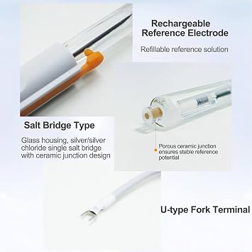 Lab Silver/Silver Chloride Reference Electrode 218 Type, Single Salt Bridge Testing Probe, Refillable Glass Body for Ion Meter