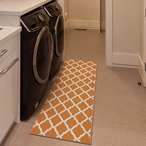 Ottomanson Glamour Collection Non-Slip Rubberback Moroccan Trellis Design 2X5 Indoor Runner Rug, 20" X 59", Orange #TOP4