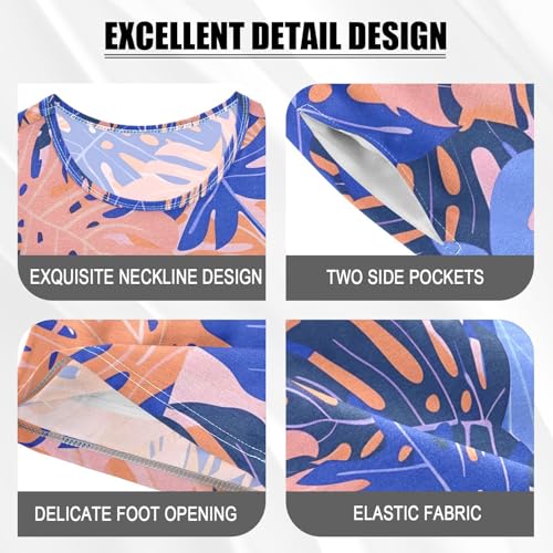 ALAZA Blue Palm Leaf Pajamas Short Sleeve 2 Piece Sleepwear Top and Bottom Pajama Set Unisex4