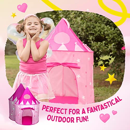 5-Piece Princess Castle Girls Pop Up Play Tent & Dress Up Costume Bundle - Playhouse Gift For Girls & Toddler For Indoor & Outdoor Use With Pink Fairy Tale Carrying Bag & Glow In The Dark Stars #TOP3