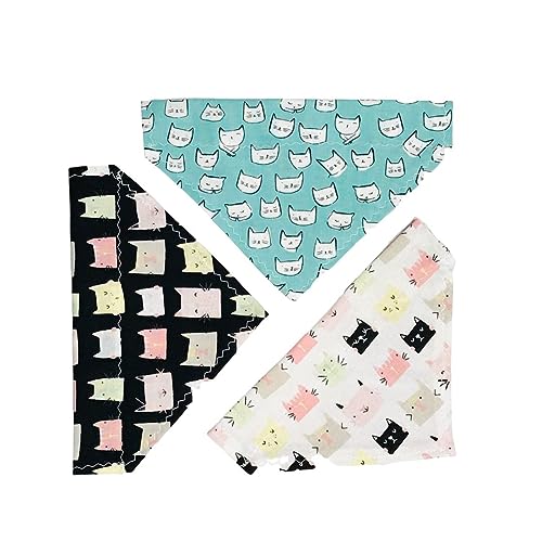Sara Sews Handmade Small Over the Collar Pet Bandanas Set of 3, cat prints