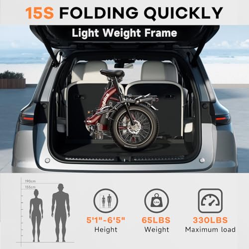 Image of 1000W Folding Electric Bike,48V 20AH Removable Battery E Bike,30+MPH,80 Miles Max Range Electric Bike for Adults,20 inch Fat Tire Foldable ebike,Adult Electric Bicycle for Commute Beach Snow
