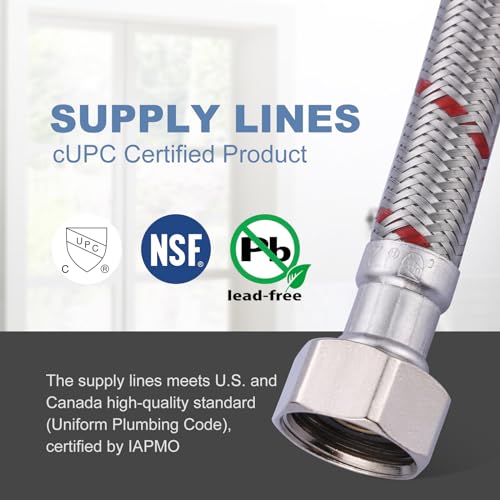 image for ARCORA 8-Inch Length Faucet Hose Connector Braided Stainless Steel cUP