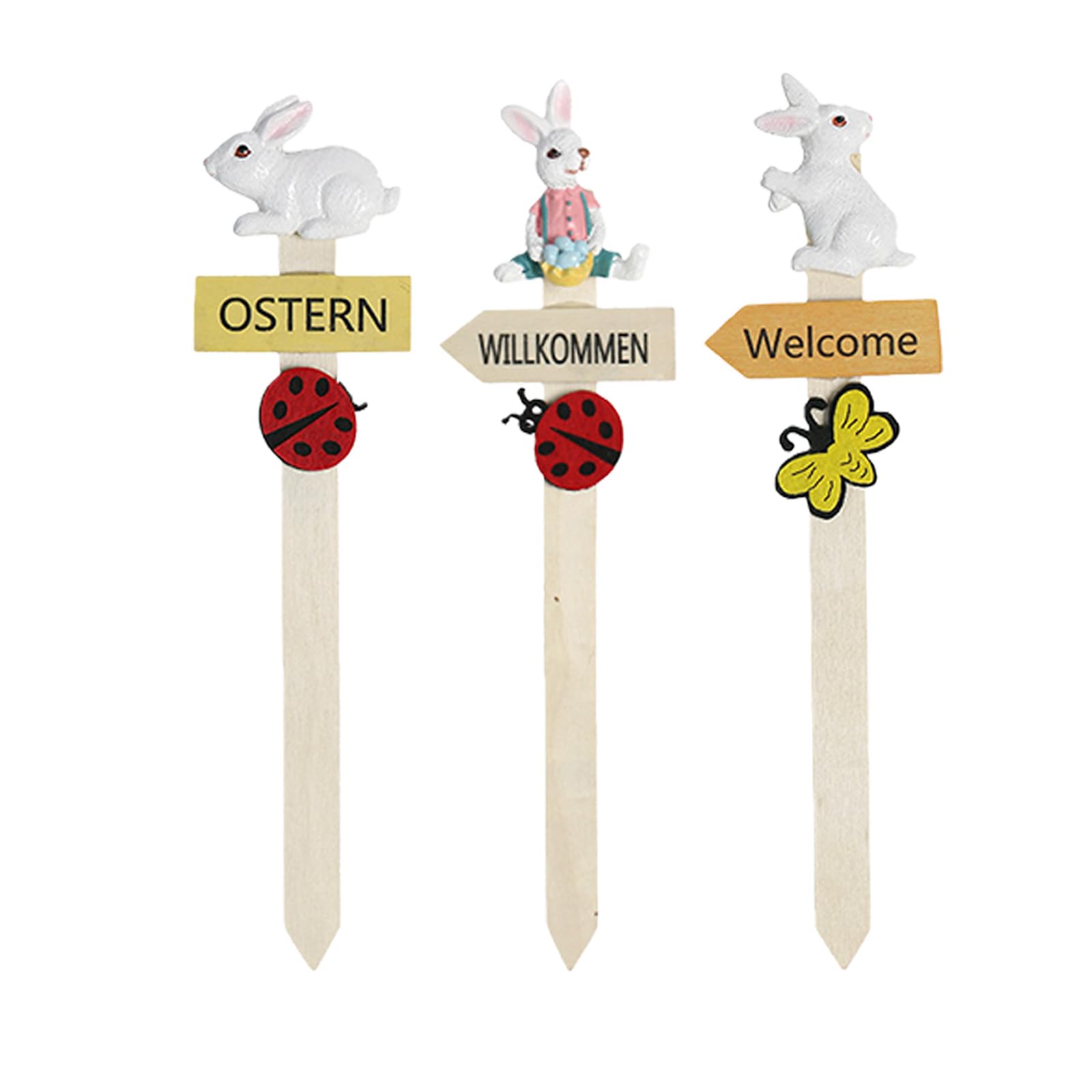 Piceioep 3pcs Elegant Welcome Sign Resin Rabbits Standing Sculptures Lawns Stakes for Easter Celebration Decoration Yard Decorations
