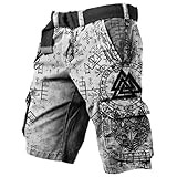 Men's Fashion Graphic Shorts 3D Print Viking Tattoo Pants Hiking Cargo Bottoms Summer Beach Trunks(CM-Viking Tattoos-6,XXL)