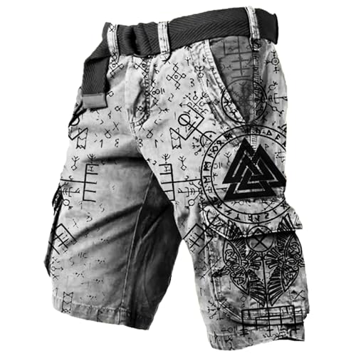 Men's Fashion Graphic Shorts 3D Print Viking Tattoo Pants Hiking Cargo Bottoms Summer Beach Trunks(CM-Viking Tattoos-6,XXL)