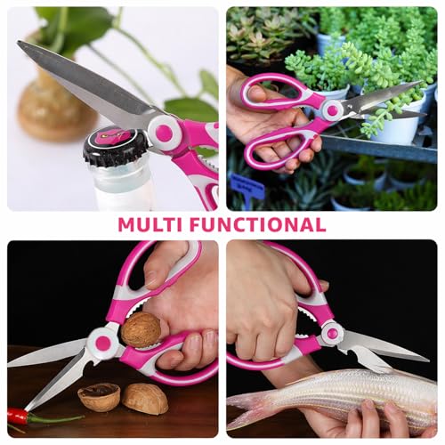 Image of Anandi Green's 3 Stainless Steel Scissors Pointed Tip with Shock Proof Body Ergonomic & Soft Handles for Easy Handling Pink Scissor with Cap