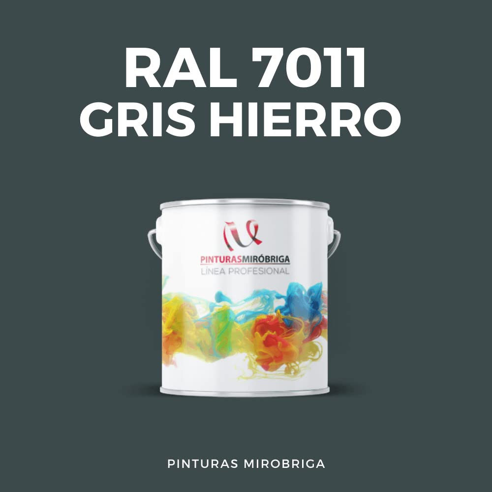 Pinturas Mirobriga Esmalte Antioxidante Color Gris Hierro Ral 7011, Secado Rapido, Directo sobre metal, proteccion de superficies de hierro y madera. Acabado Brillante. Envase de 4Lt.