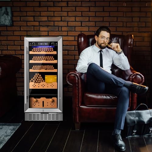 Image of Electric Cigar Humidor,15 Inch Upgraded Large Capacity Electric Cigar Cabinet with Powerful Compressor, Digital LED Screen, Safety Lock,Smart Temperature Control