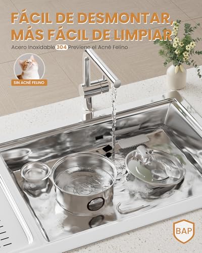 Kittyspout Fuente para Gatos, 3.2L Bebedero Gatos Acero Inoxidable con Ventana Transparente, Fuente Gatos 2 en 1 con Cuenco ExtraíBle, Ultra Silenciosa, con 3 Filtros de CarbóN Activado - imagen 8