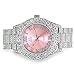 Techno Pave Womens 44mm Iced Solitaire Bezel Watch - Silver Plated with Pink Roman Dial